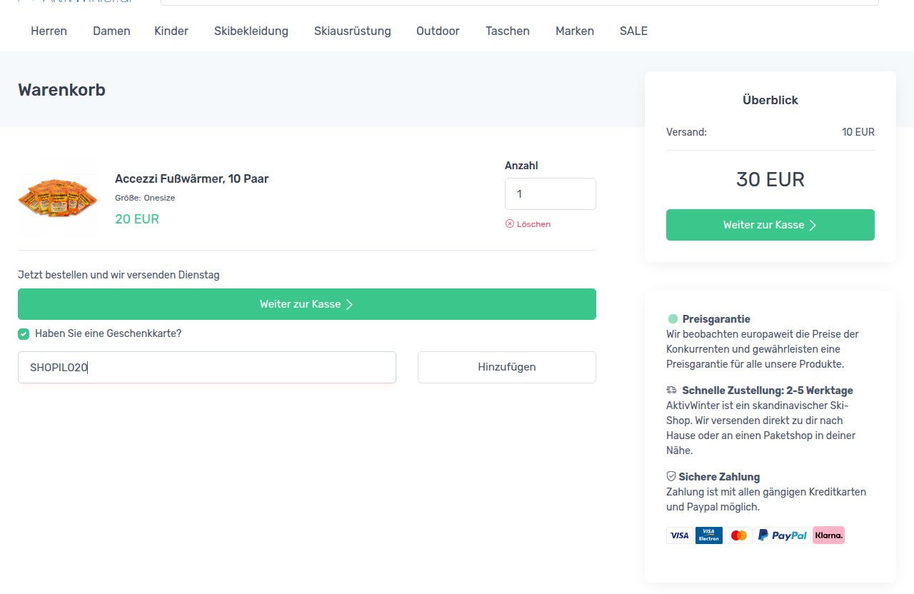 Wo man den Rabattcode auf der AktivWinter.at-Website eingibt