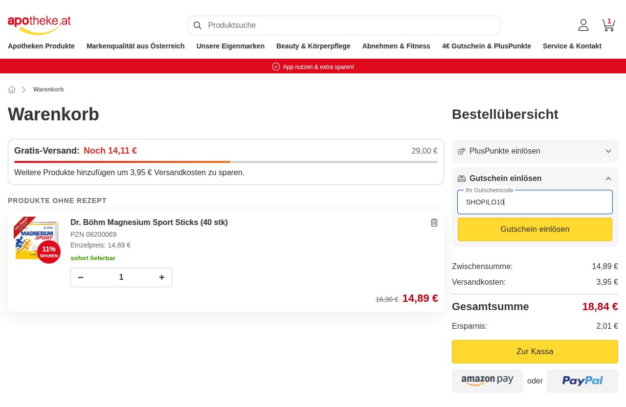 Wo man den Rabattcode auf der Apotheke.at-Website eingibt