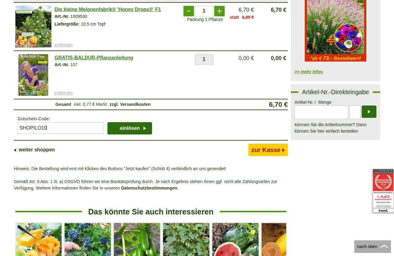 Wo man den Rabattcode auf der BALDUR-Garten-Website eingibt