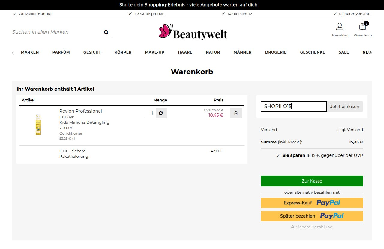 Wo man den Rabattcode auf der Beautywelt-Website eingibt