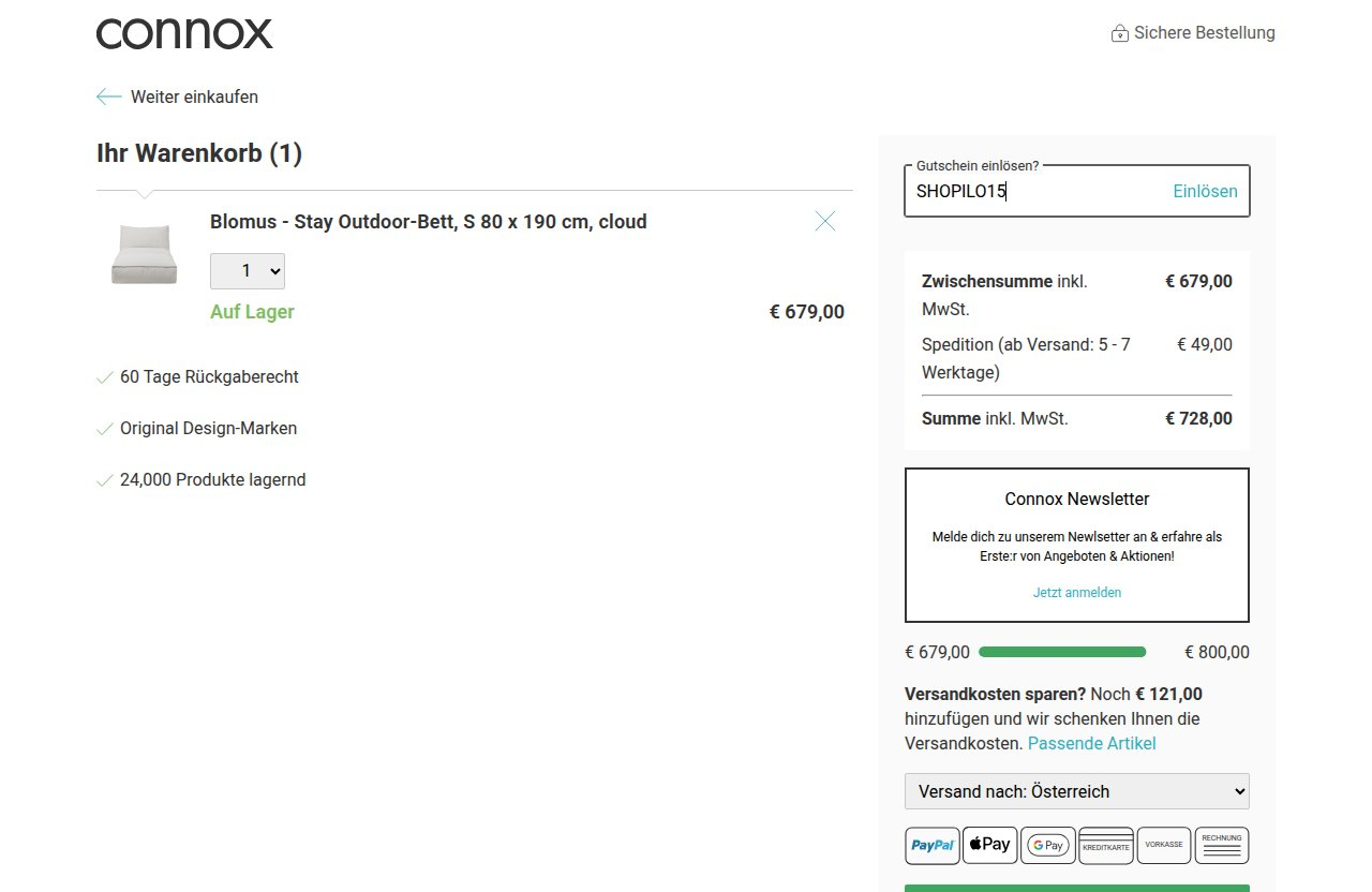 Wo man den Rabattcode auf der Connox-Website eingibt