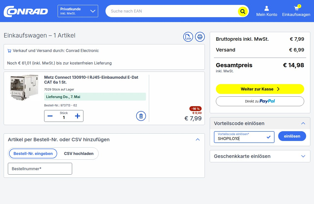 Wo man den Rabattcode auf der Conrad-Website eingibt