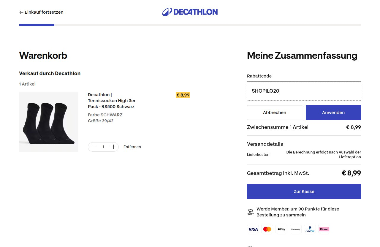 Wo man den Rabattcode auf der Decathlon-Website eingibt