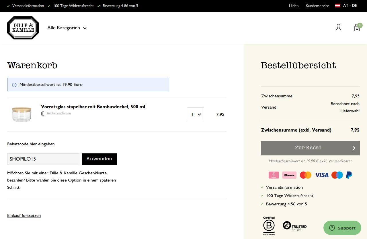 Wo man den Rabattcode auf der Dille & Kamille-Website eingibt