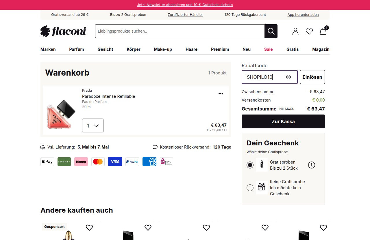 Wo man den Rabattcode auf der Flaconi-Website eingibt