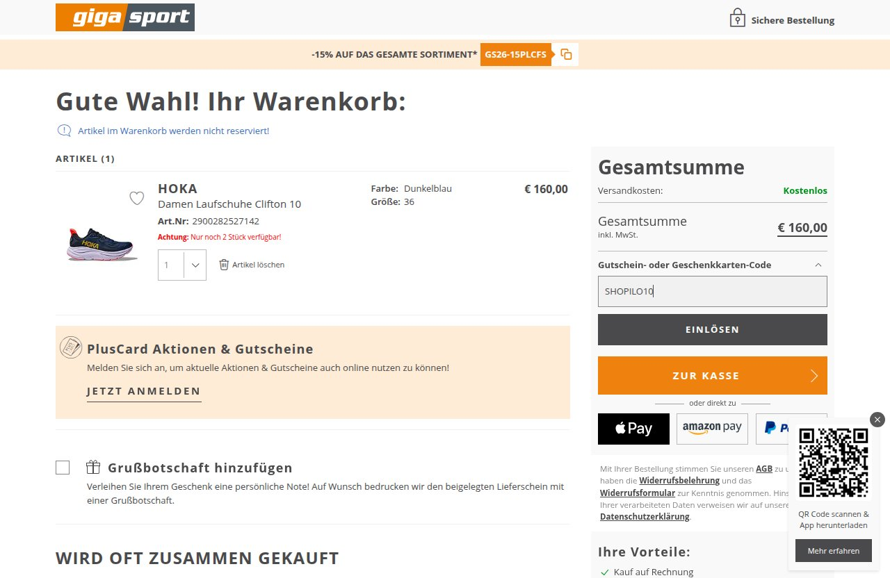 Wo man den Rabattcode auf der Gigasport-Website eingibt