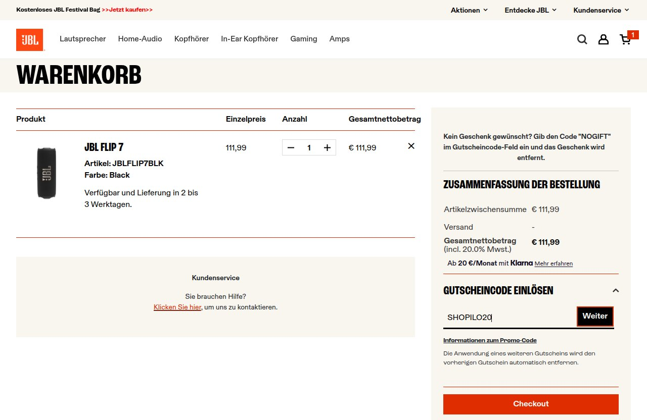 Wo man den Rabattcode auf der JBL-Website eingibt