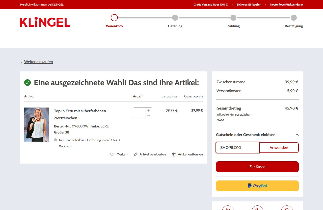 Wo man den Rabattcode auf der Klingel-Website eingibt