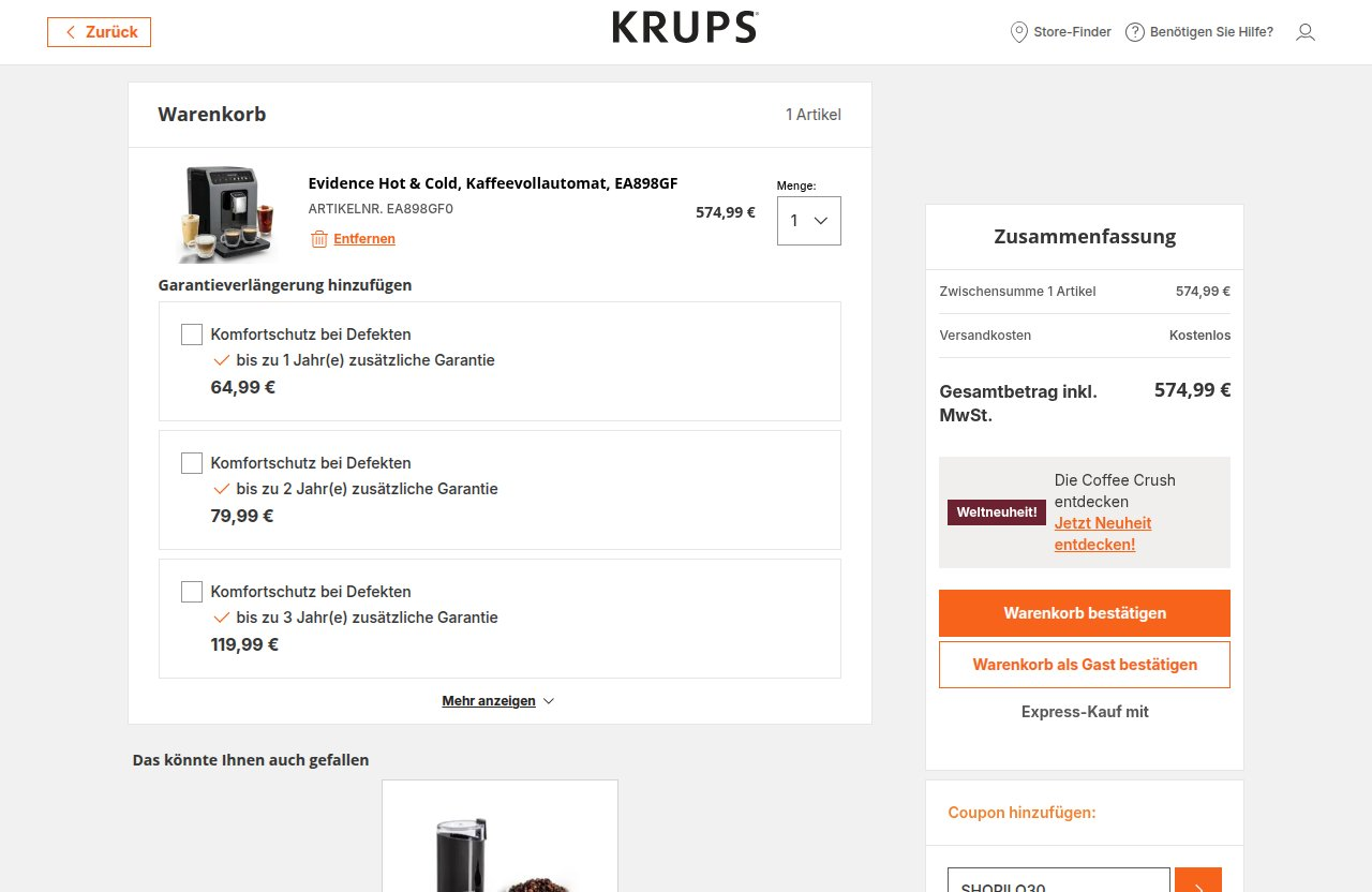 Wo man den Rabattcode auf der Krups-Website eingibt