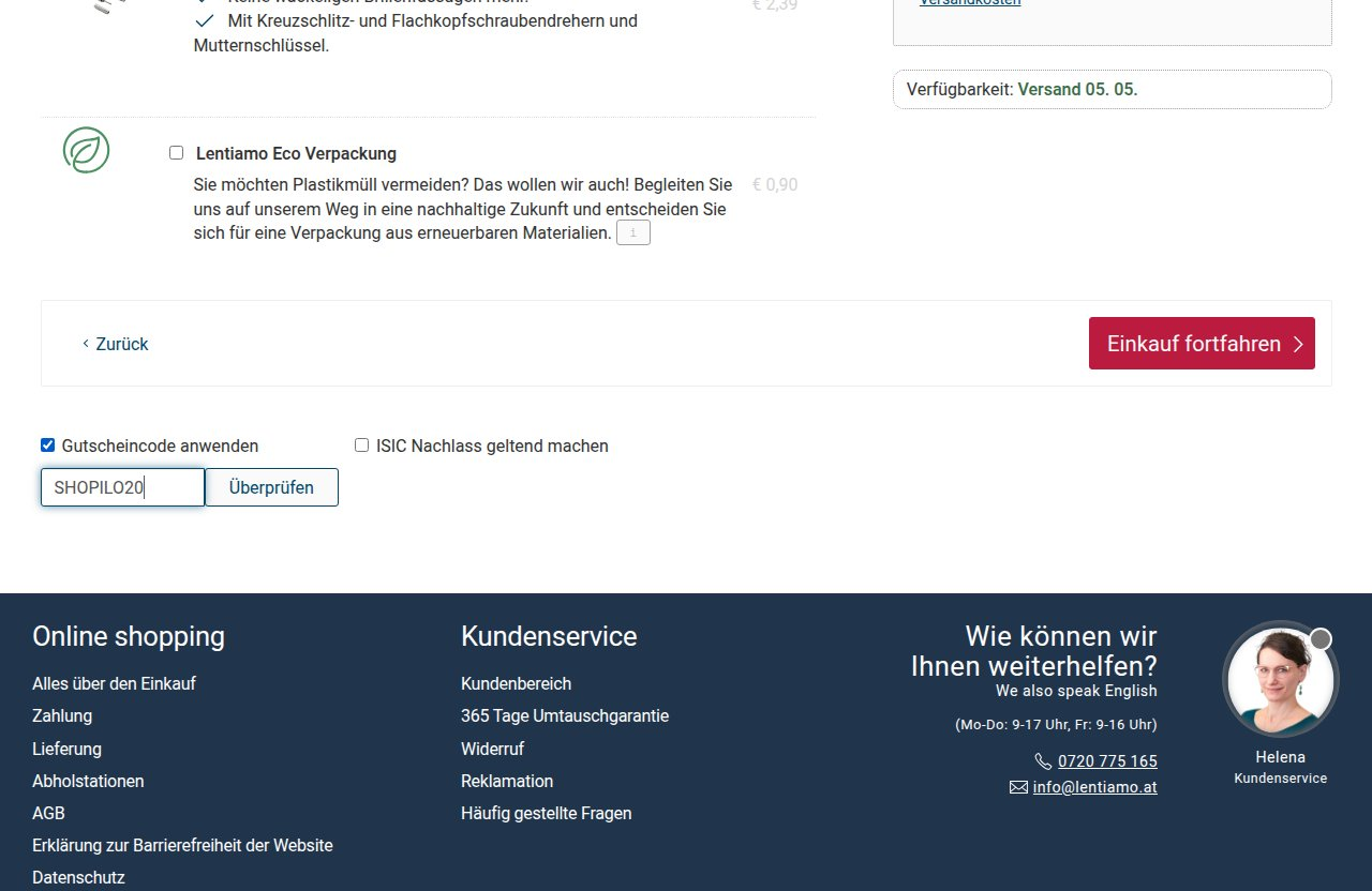 Wo man den Rabattcode auf der Lentiamo-Website eingibt