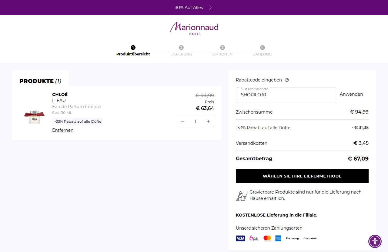 Wo man den Rabattcode auf der Marionnaud-Website eingibt