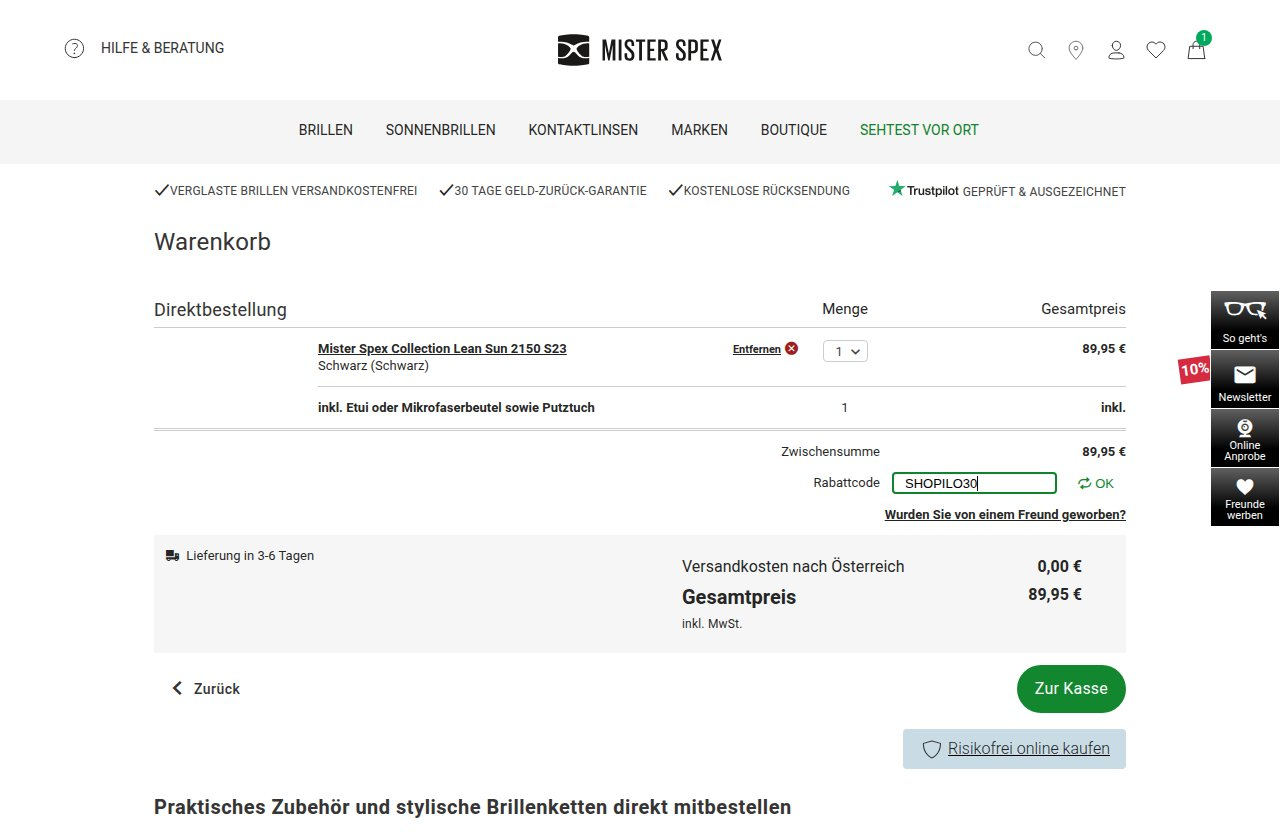 Wo man den Rabattcode auf der Mister Spex-Website eingibt