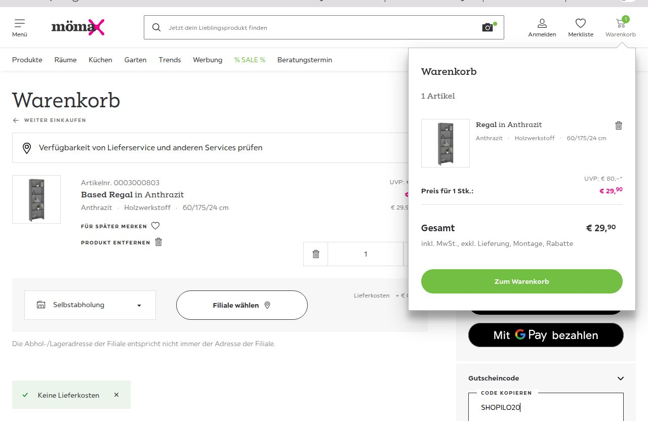 Wo man den Rabattcode auf der Mömax-Website eingibt
