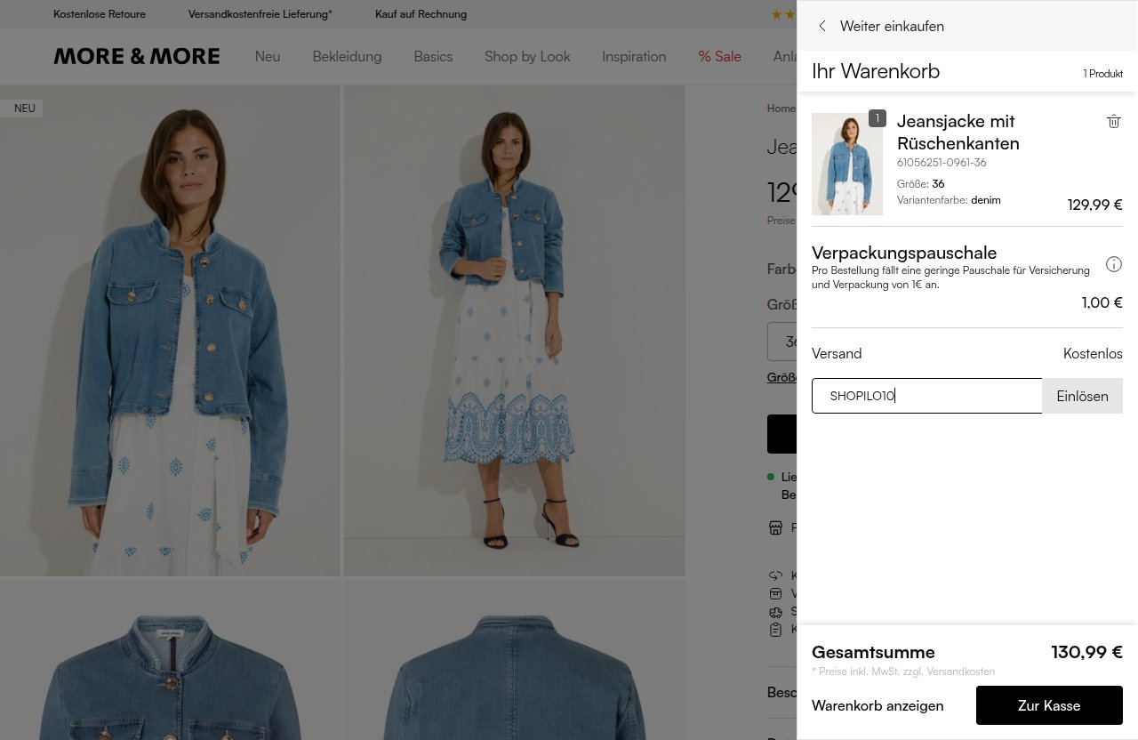 Wo man den Rabattcode auf der MORE & MORE-Website eingibt