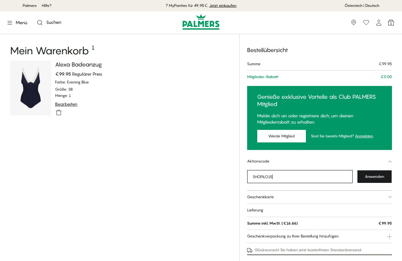 Wo man den Rabattcode auf der Palmers-Website eingibt