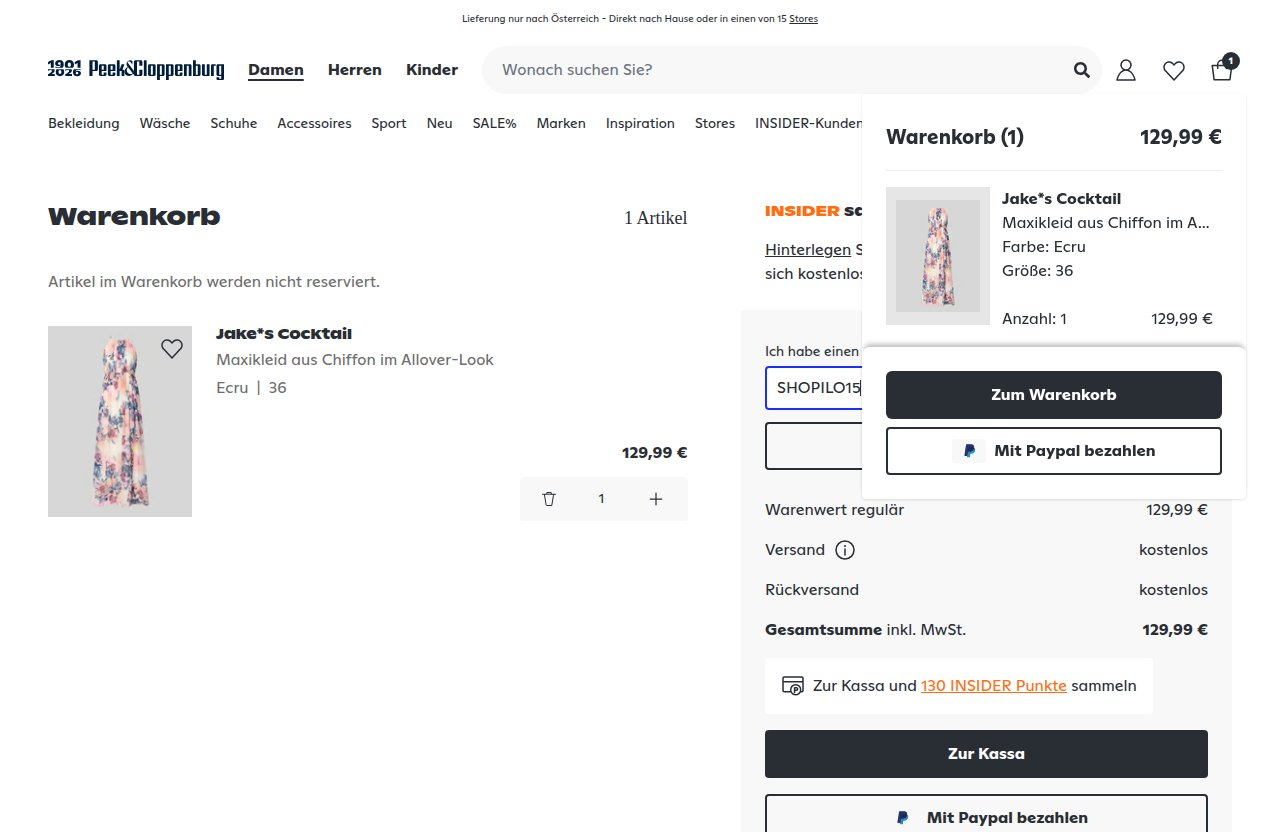 Wo man den Rabattcode auf der Peek & Cloppenburg-Website eingibt