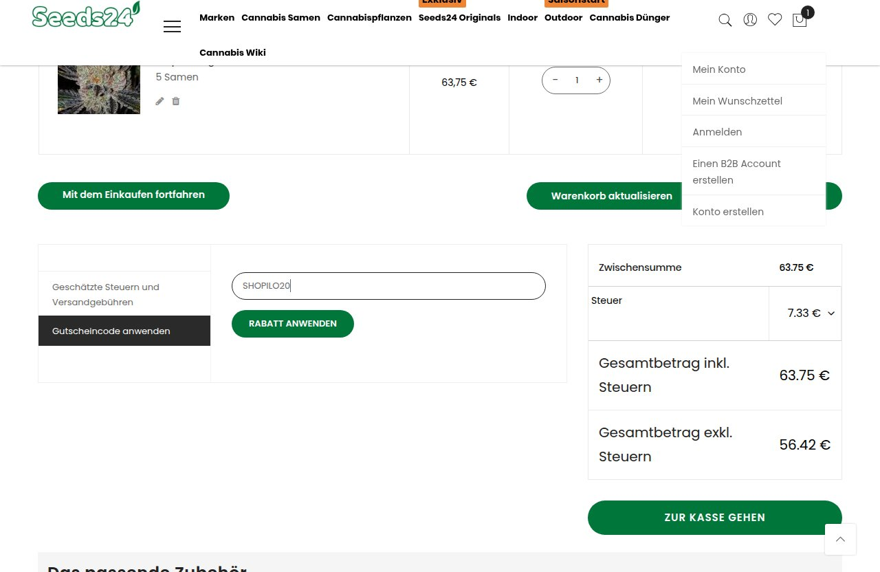 Wo man den Rabattcode auf der Seeds24-Website eingibt