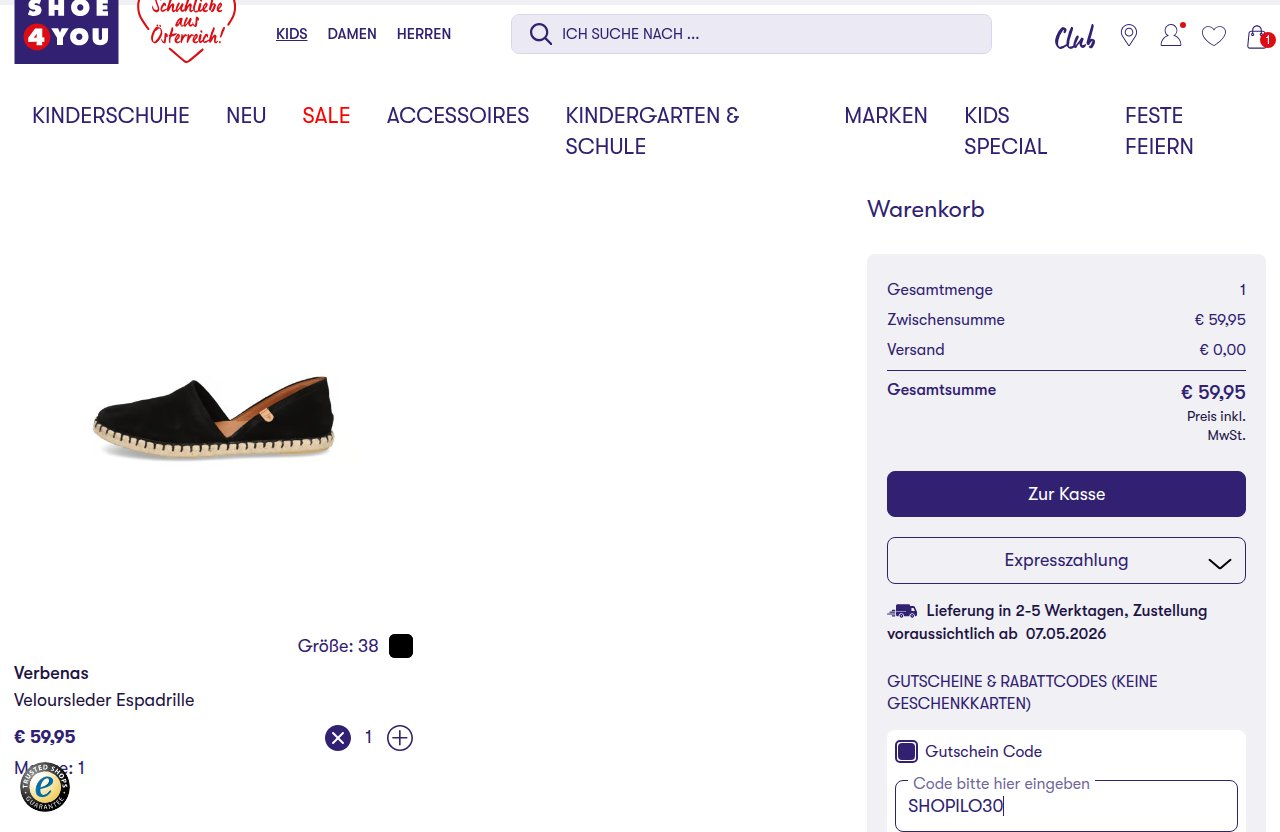 Wo man den Rabattcode auf der Shoe4You-Website eingibt