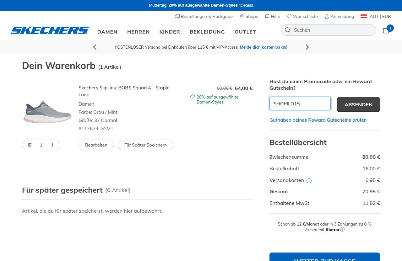 Wo man den Rabattcode auf der Skechers-Website eingibt