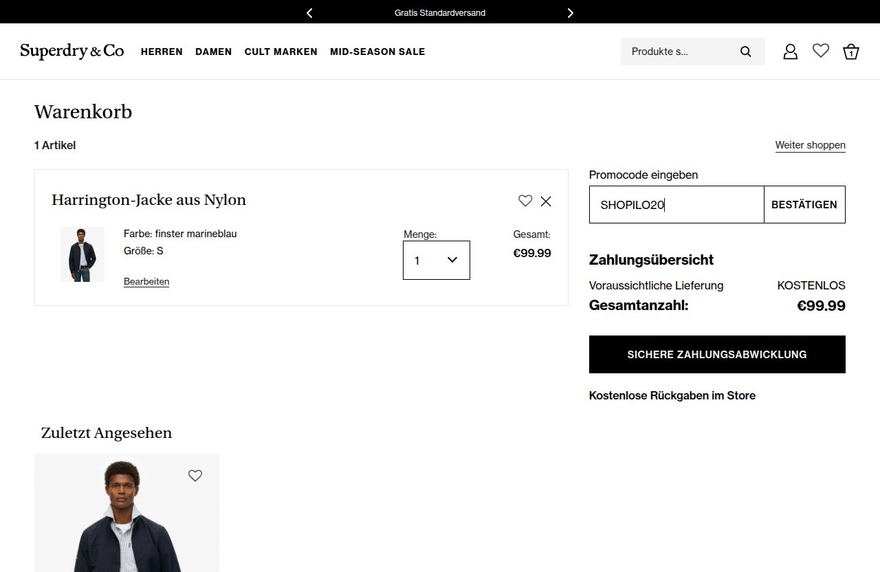 Wo man den Rabattcode auf der Superdry-Website eingibt