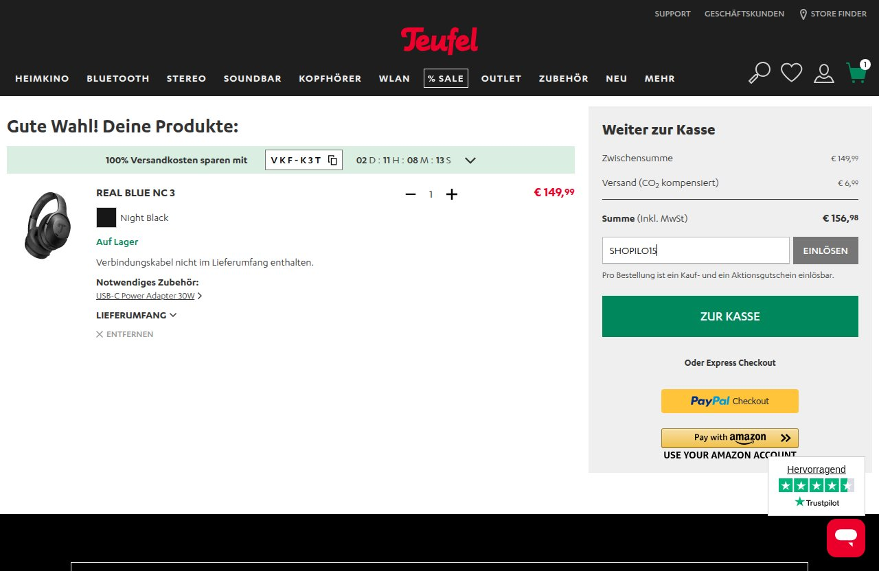 Wo man den Rabattcode auf der Teufel-Website eingibt