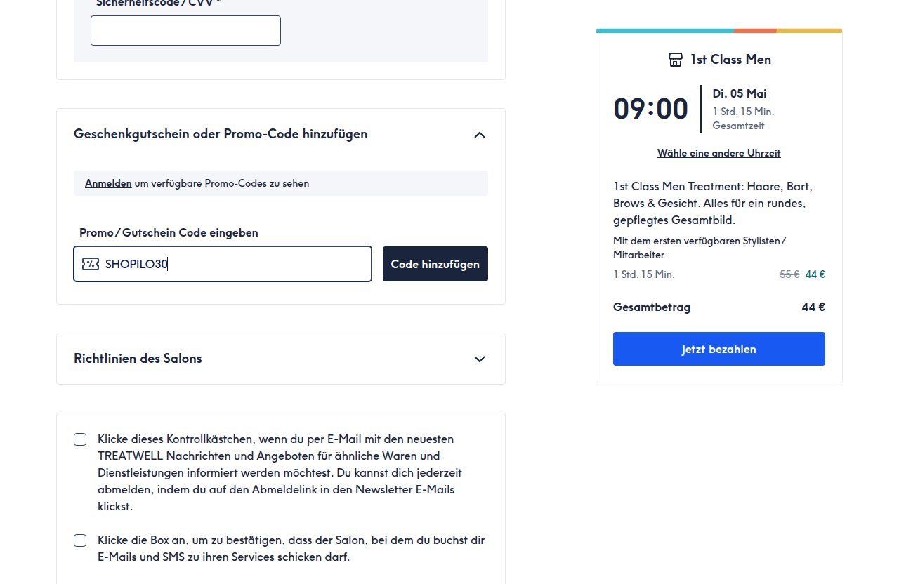 Wo man den Rabattcode auf der Treatwell-Website eingibt