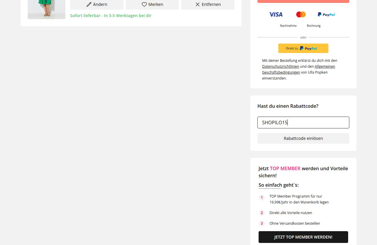 Wo man den Rabattcode auf der Ulla Popken-Website eingibt