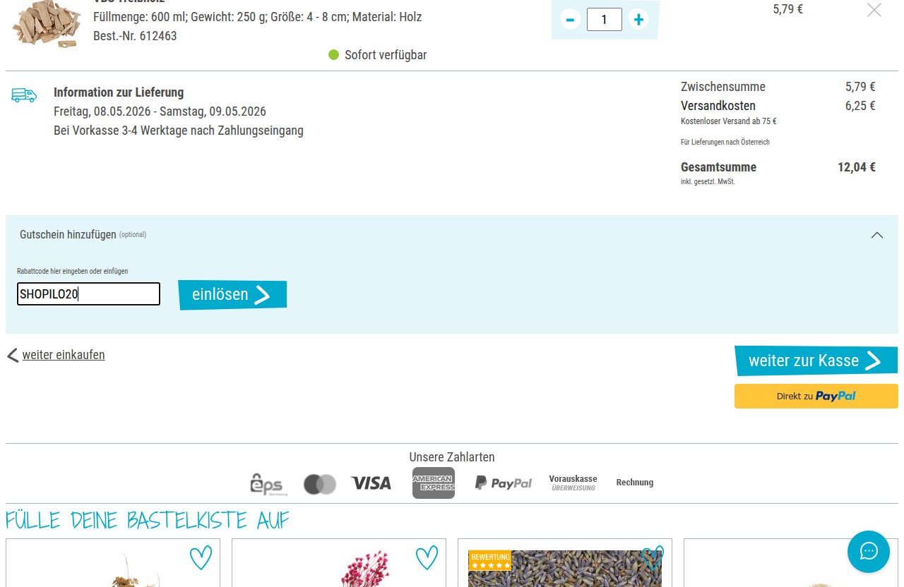 Wo man den Rabattcode auf der VBS Hobby-Website eingibt