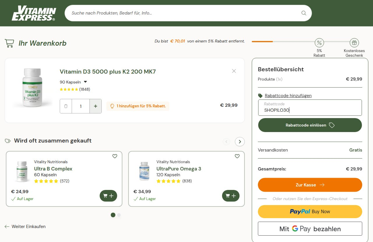 Wo man den Rabattcode auf der VitaminExpress-Website eingibt