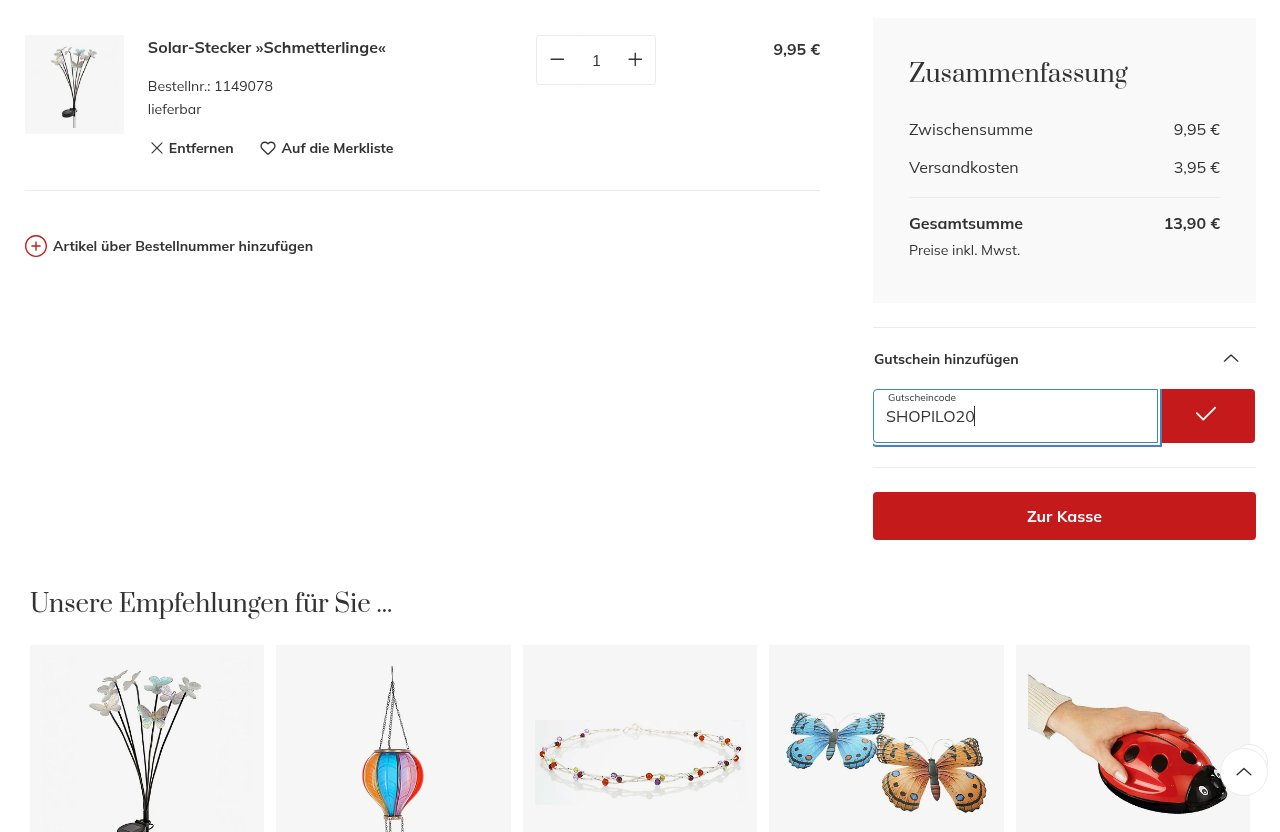 Wo man den Rabattcode auf der Vivat-shop.at-Website eingibt