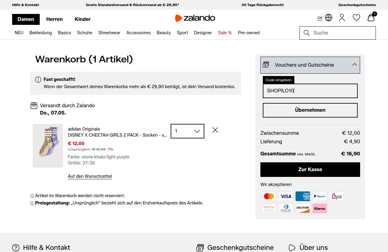Wo man den Rabattcode auf der Zalando-Website eingibt