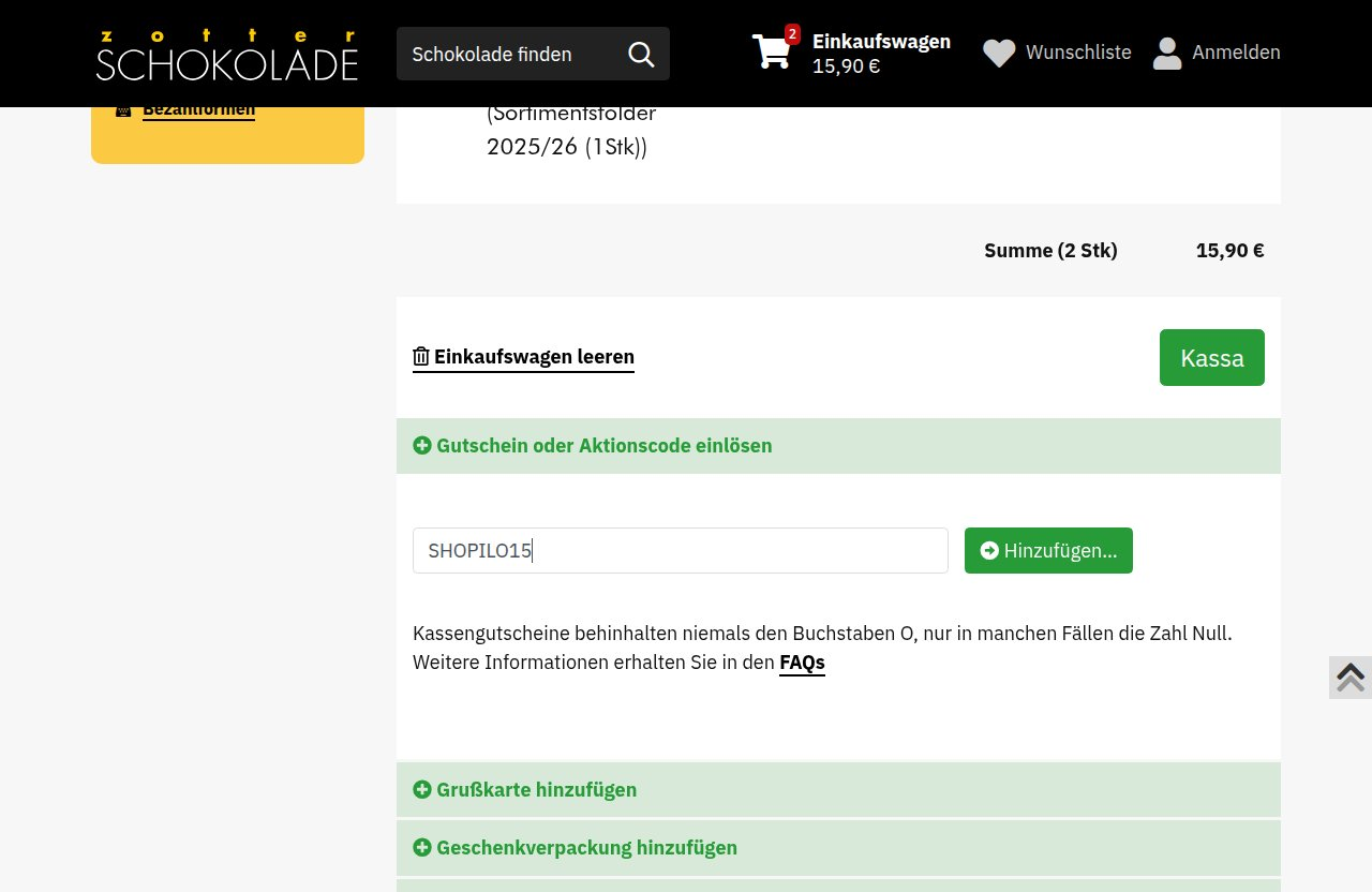 Wo man den Rabattcode auf der Zotter-Website eingibt